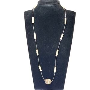 White Stone Beaded Necklace 20" Unsigned Barrel Closure